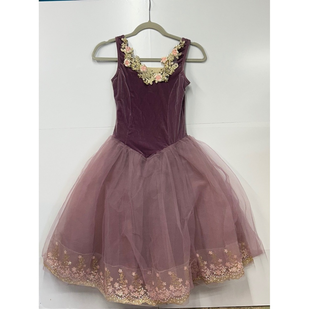 Weissman Dance Costume Women SA Mauve Good Velvet Tulle Floral Applique 11674